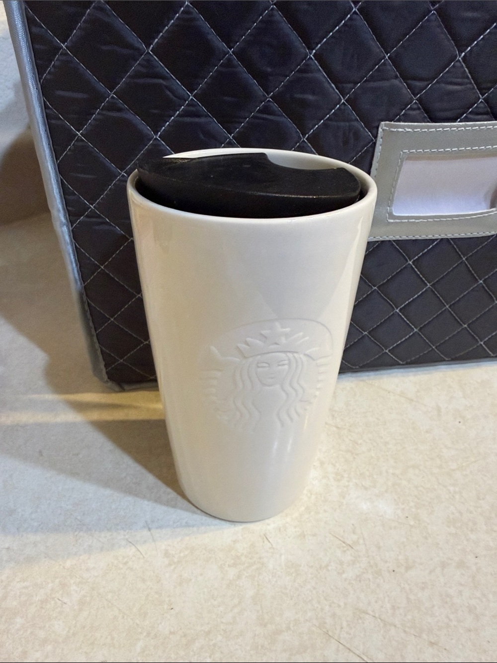 Starbucks White Tumbler with Black Lid